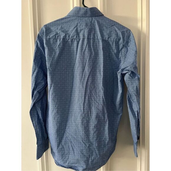 Platino men's blue and cream dotted long sleeve button down shirt M - Picture 2 of 5